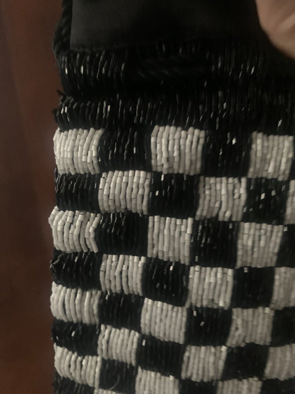 STAUD Beaded Black & White Checkered Drawstring Pouch - Picture 7 of 11